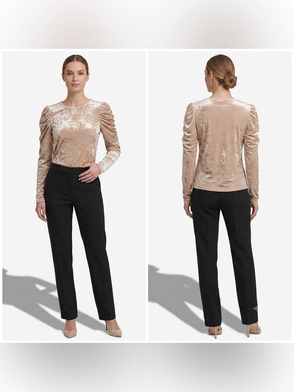 Marc New York NWT Champagne Velvet Puff Sleeve Top S Beige Ivory Pink M1MKV414